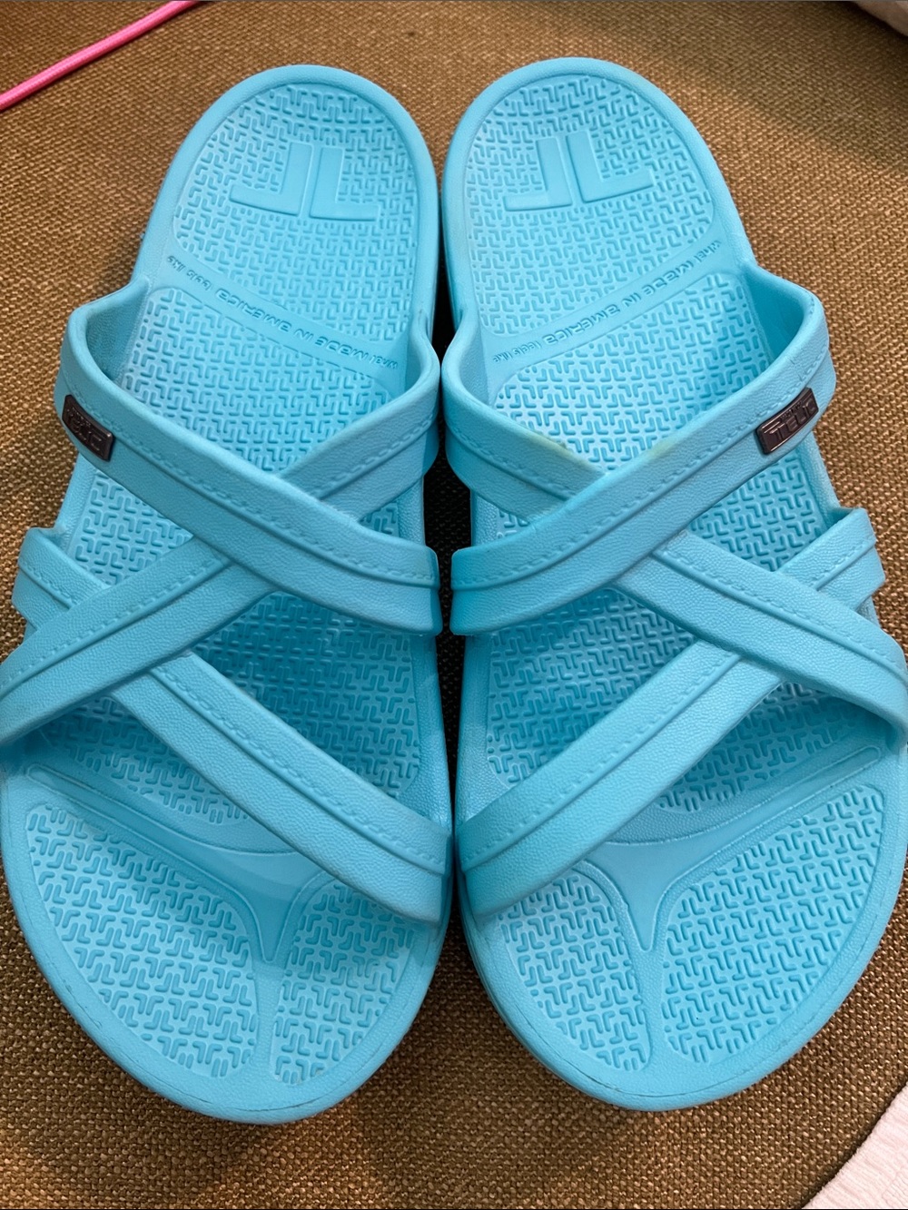TELIC Mallory Recovery Slide Sandals Light Blue Arch Support Comfort